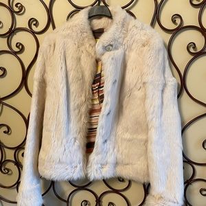 COPY - Real fur rabbit white jacket small vintage style